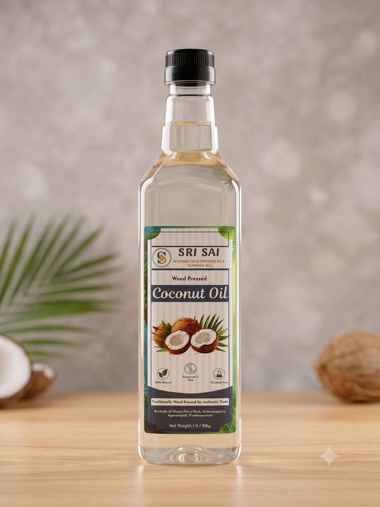 Sri Sai Oils Wood Pressed Coconut Oil bottle